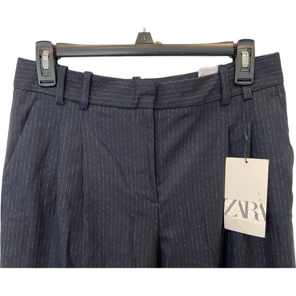 Zara Womens Dress Pants Size S Navy Blue Straight Leg Pinstripe 2330/530 NWT - Picture 4 of 10